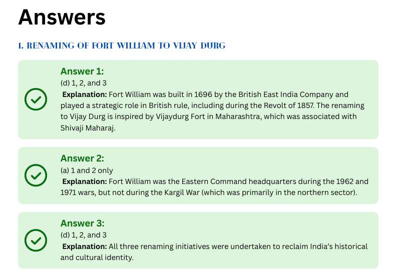 Renaming of Fort William to Vijay Durg