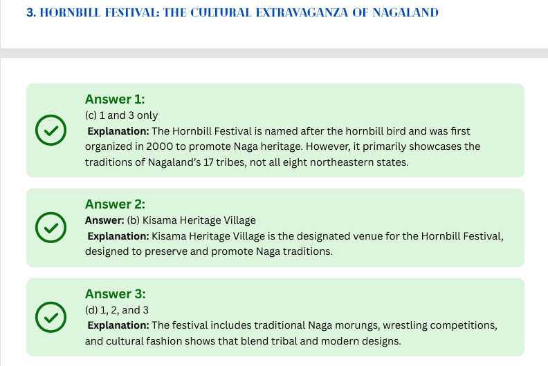 Hornbill festival Nagaland mcq with answers.